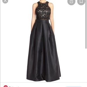 Joanna Chen Black Sleeveless Mock Two-Piece Gown